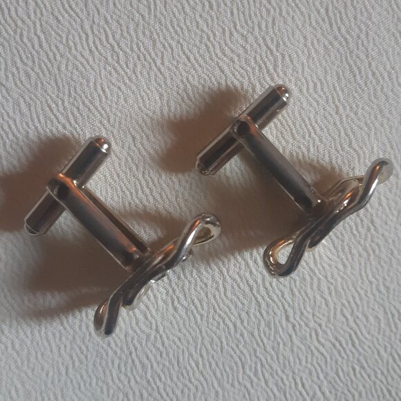 Vintage Loops With Rhinestones Silver Tone Cuff Links ⚡️BUY 3 for $55⚡️ - Picture 2 of 11